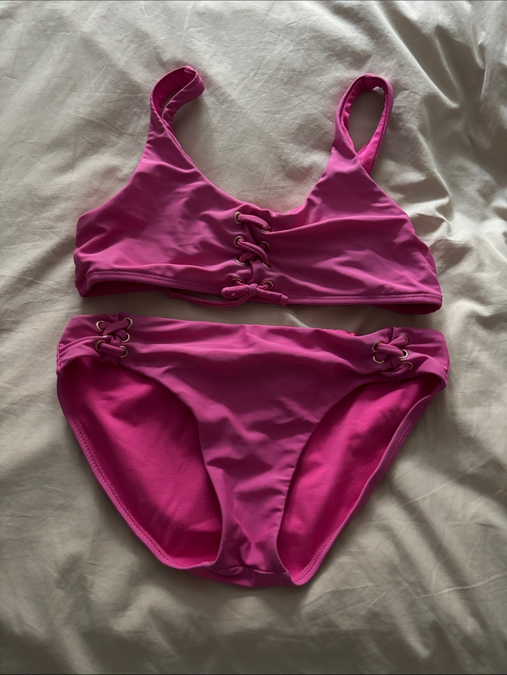 Raisins Girls Bright Pink Lace-Up Bikini Set